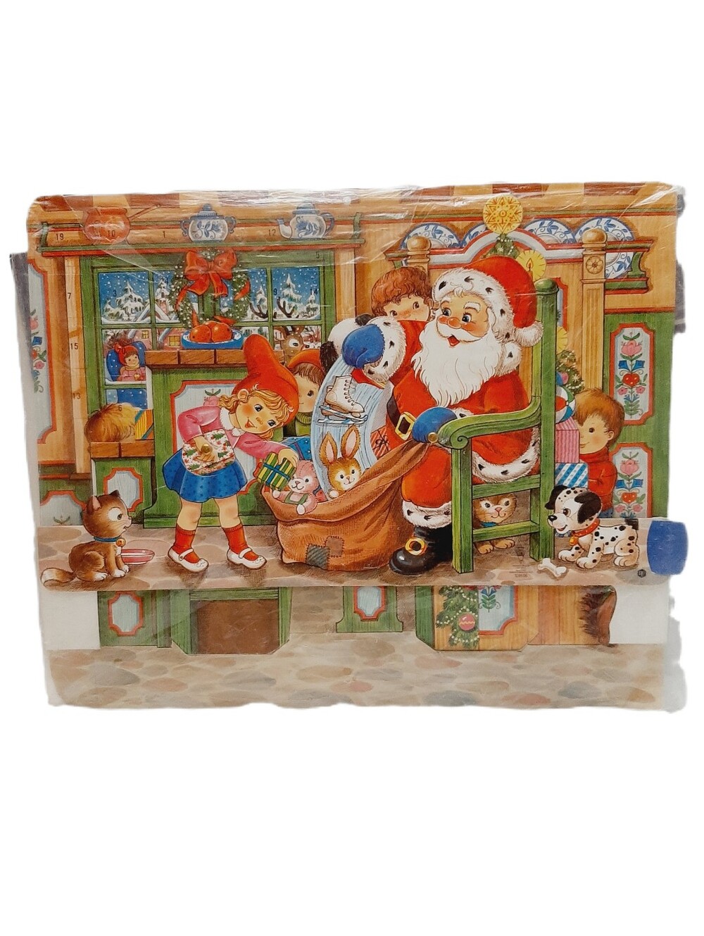 🍒 Vintage Denmark 3D Movable Christmas Advent Calendar Santa Claus Georg Moldow